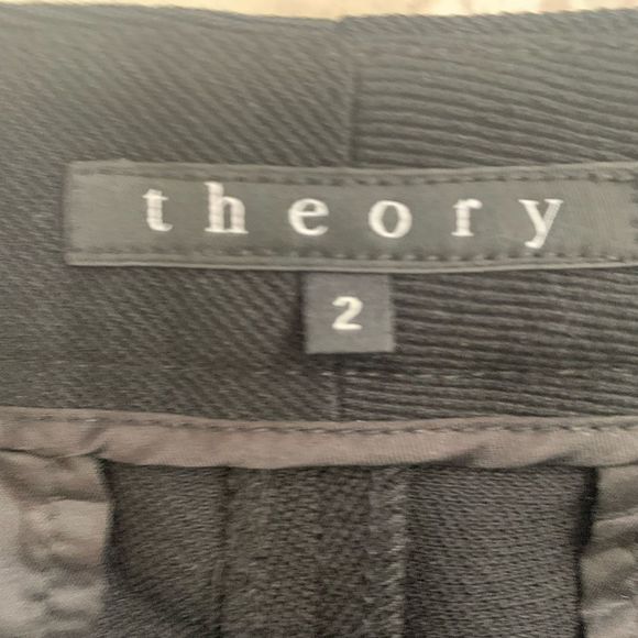 Theory black wool pants low rise wide flare hidden zipper deep pockets size 2 - Picture 3 of 7